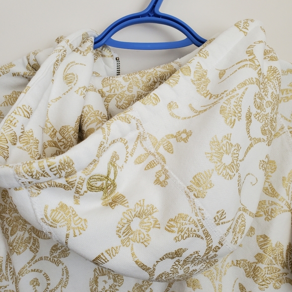 TNA Fleece Retro/Vintage Patterned Zip Up Hoodie in White & Gold - Picture 4 of 16